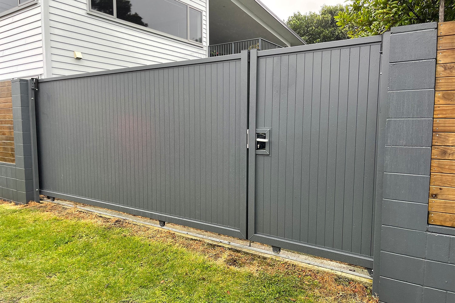 sliding tongue and groove gate plus pedestrian gate