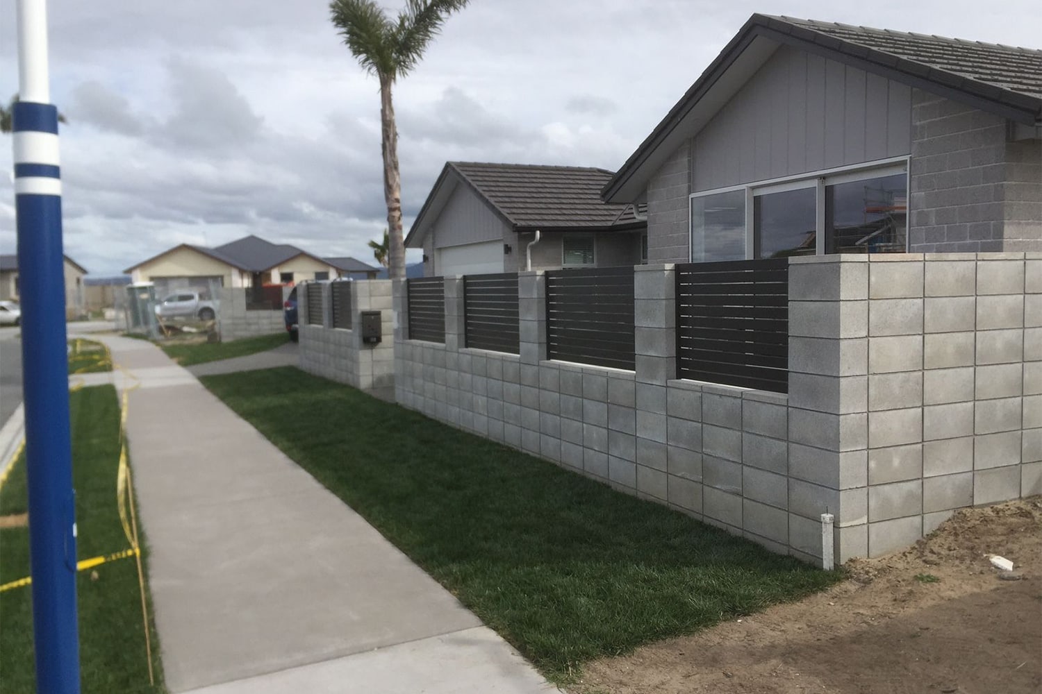 solid block wall with slats